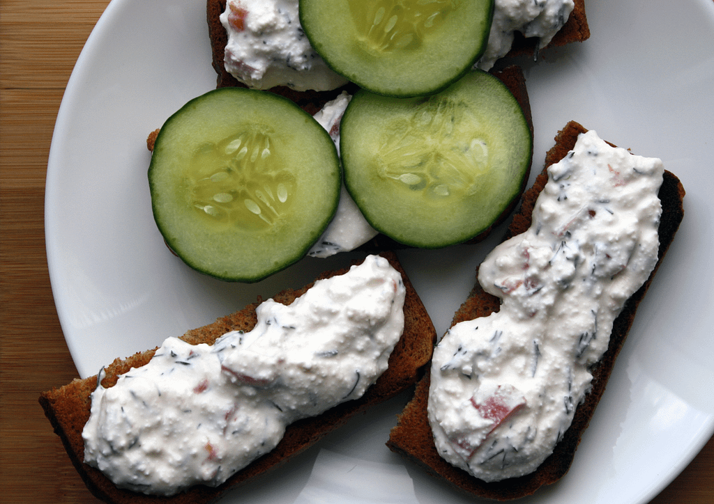 Slices of Cucumber with Cottage Cheese: